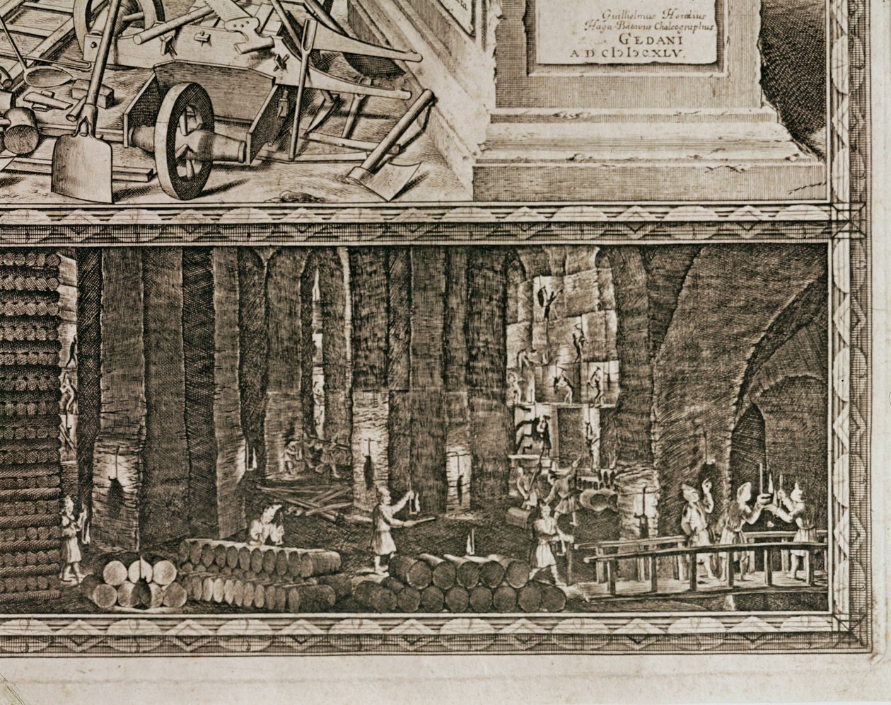 Saltminerne i Wieliczka nær Krakow producerede omkring en tredjedel af de polske kongers indtægter ... (gravering) af Willem (c.1597 1660) Hondius