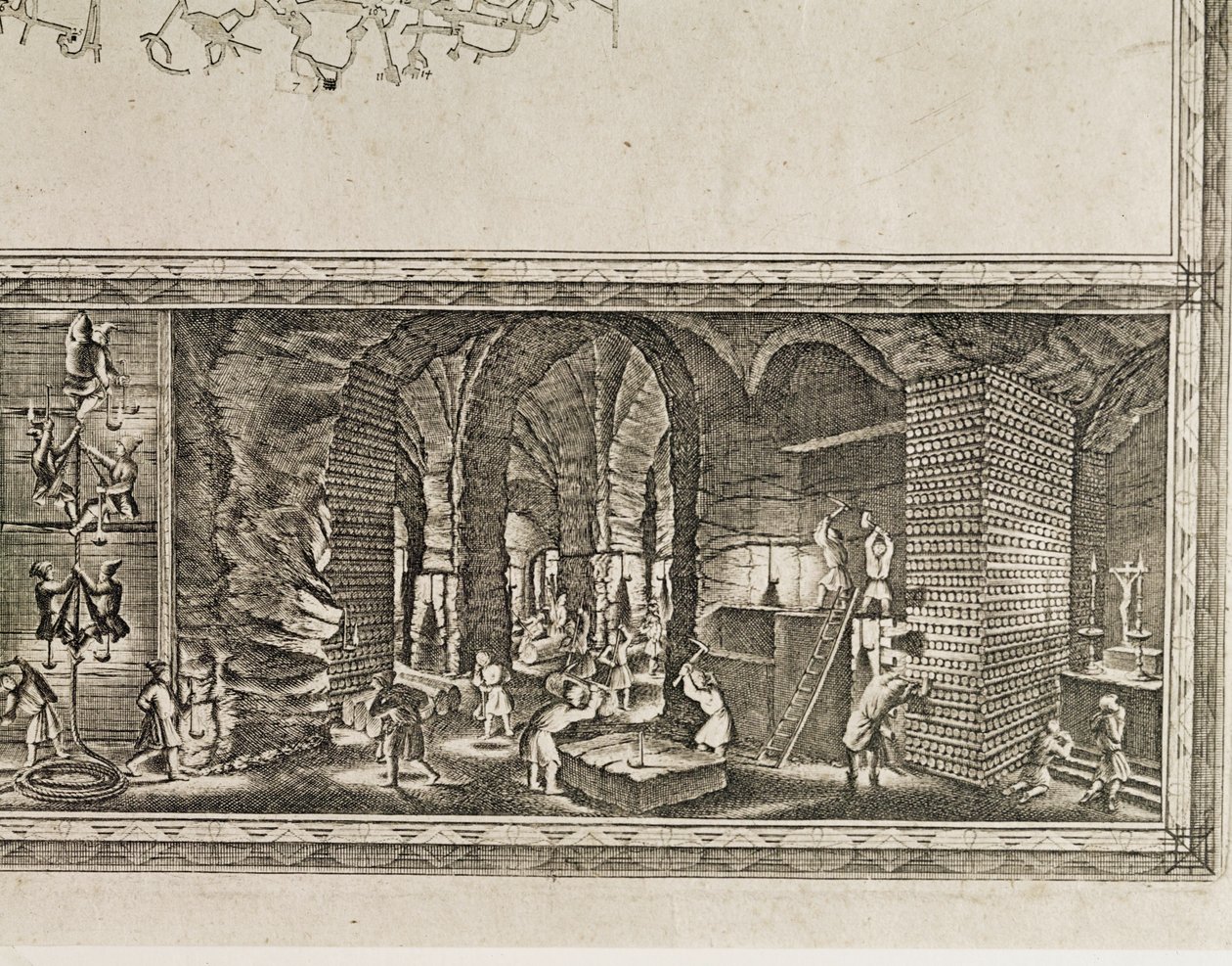 Saltminerne i Wieliczka nær Krakow producerede omkring en tredjedel af de polske kongers indtægter ... (gravering) af Willem (c.1597 1660) Hondius
