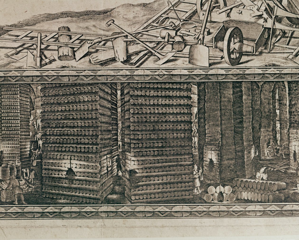Saltminerne i Wieliczka nær Krakow producerede omkring en tredjedel af de polske kongers indtægter ... (gravering) af Willem (c.1597-1660) Hondius