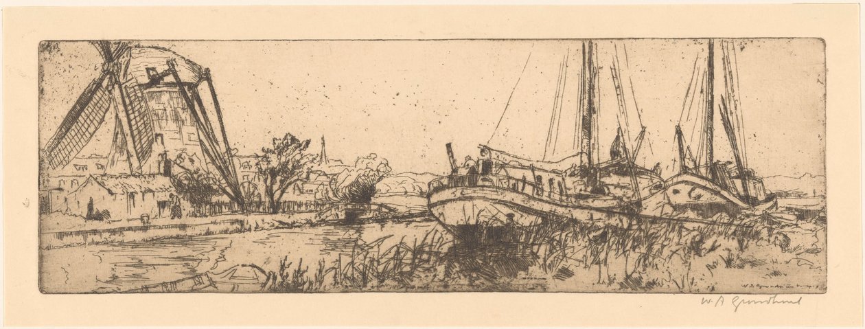 De Vliet (original titel) af Willem Adrianus Grondhout (signed by artist)