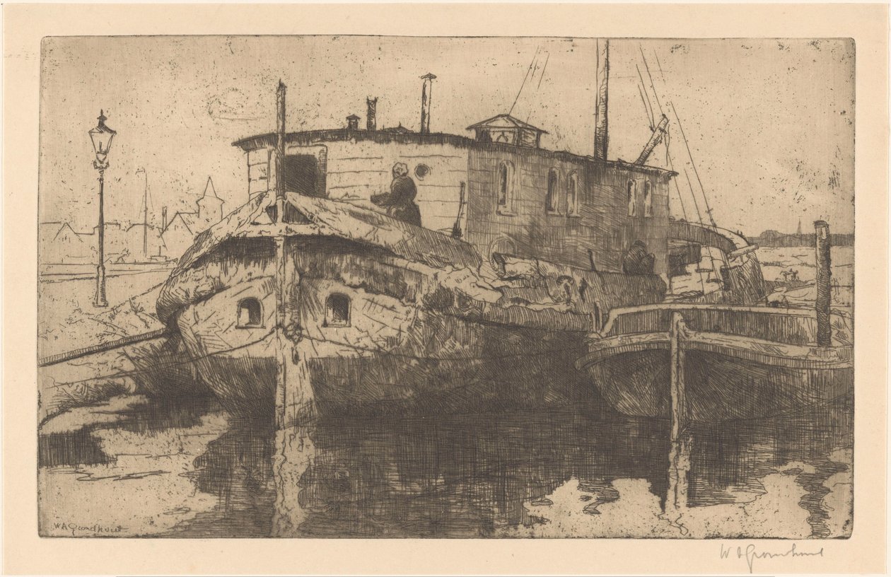 Laakhaven i Haag af Willem Adrianus Grondhout (signed by artist)