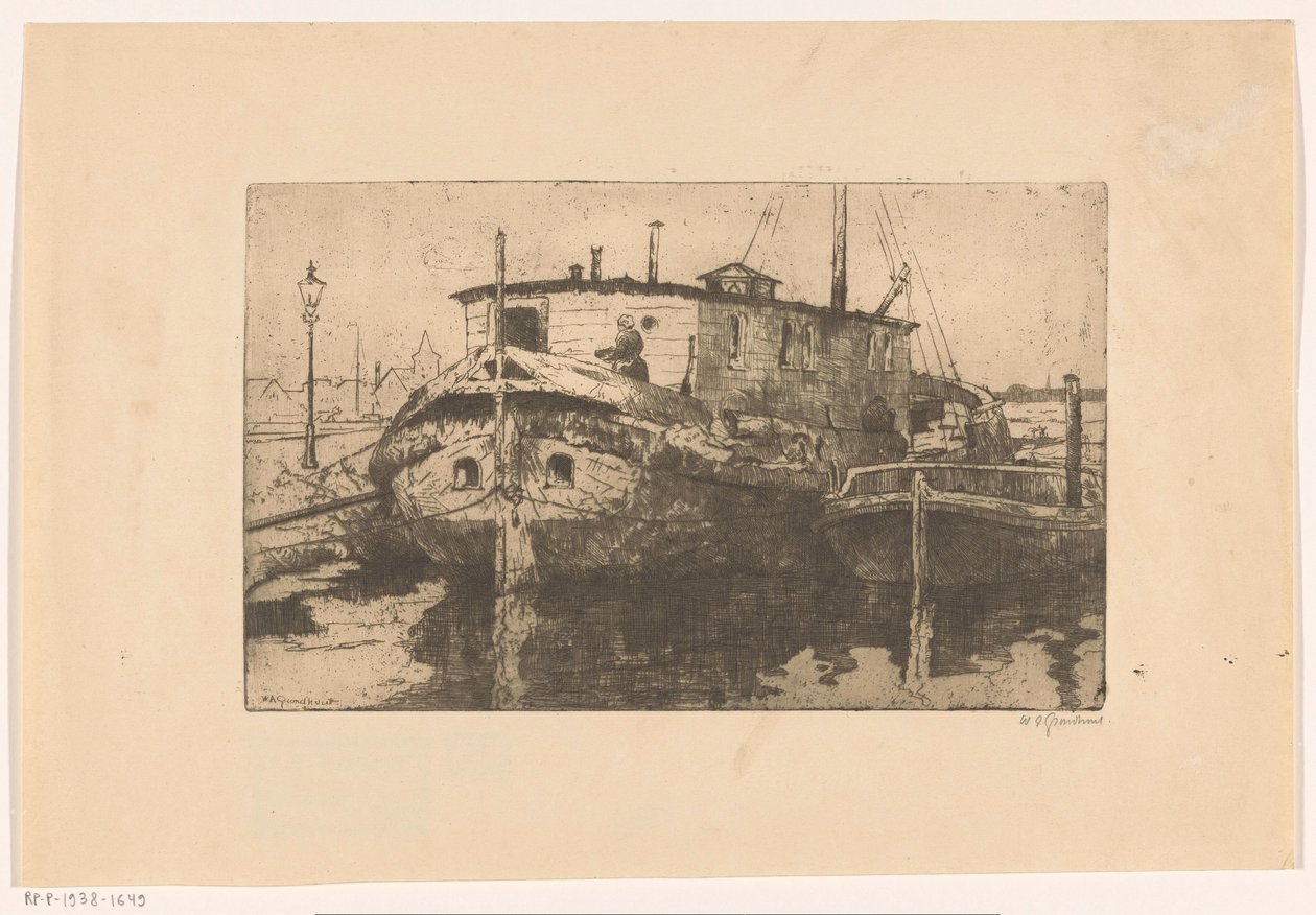 Laakhaven i Haag af Willem Adrianus Grondhout (signed by artist)