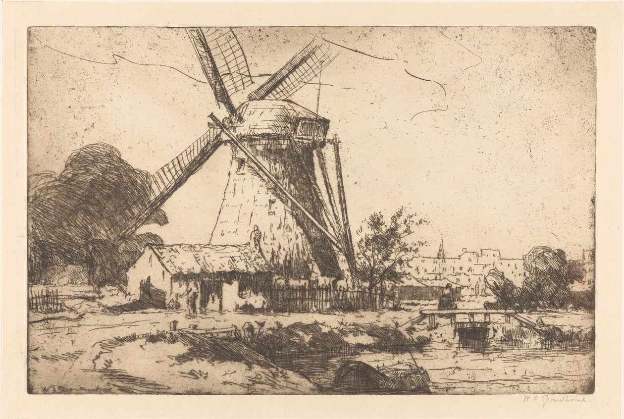 Vindmølle nær Haag af Willem Adrianus Grondhout (signed by artist)