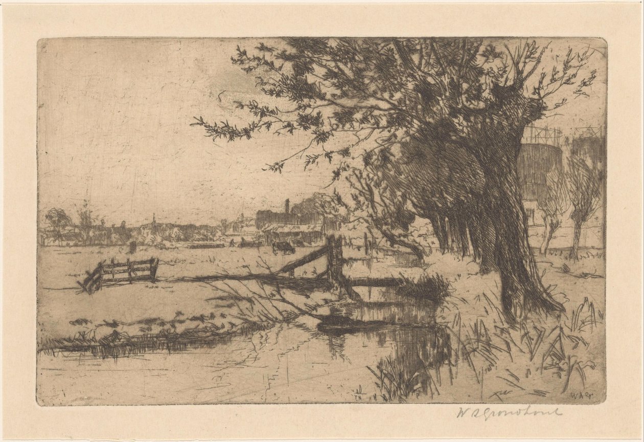 Grøft ved den kommunale gasfabrik i Binckhorst i Haag af Willem Adrianus Grondhout (signed by artist)