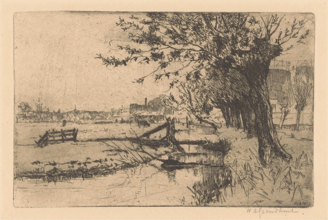 Grøft ved den kommunale gasfabrik i Binckhorst i Haag af Willem Adrianus Grondhout (signed by artist)