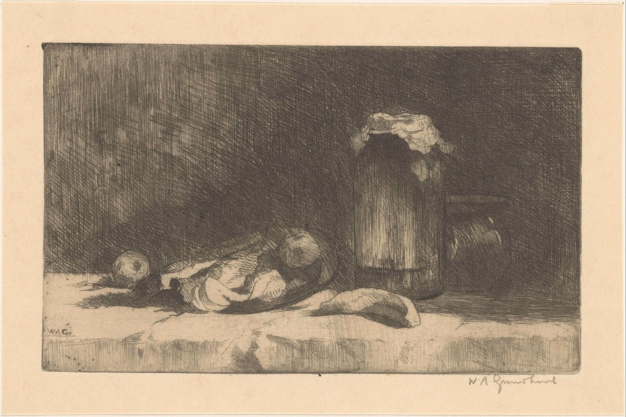 Stilleben med frugt og dåseflaske af Willem Adrianus Grondhout (signed by artist)