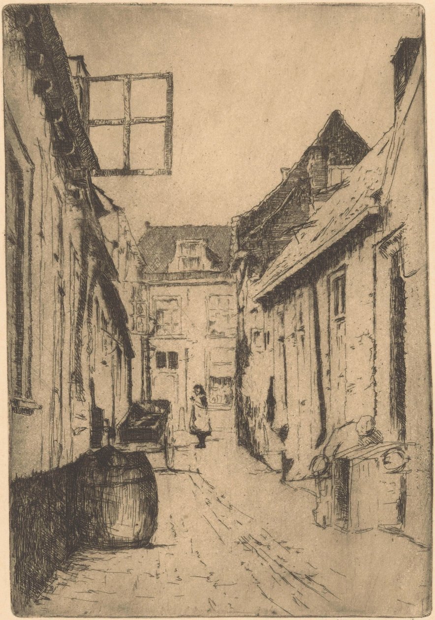 Gade i Voorburg (original titel på objektet) af Willem Adrianus Grondhout (signed by artist)