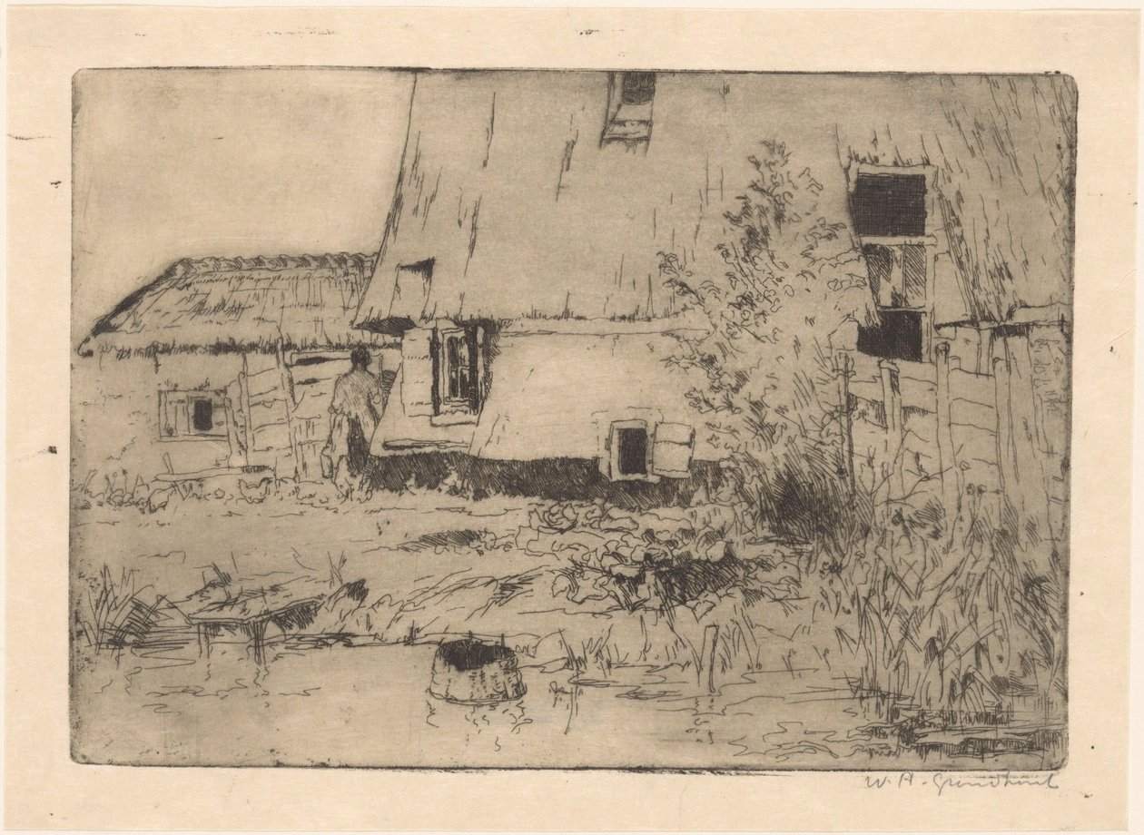 Foden af ​​en mølle i Voorburg af Willem Adrianus Grondhout (signed by artist)