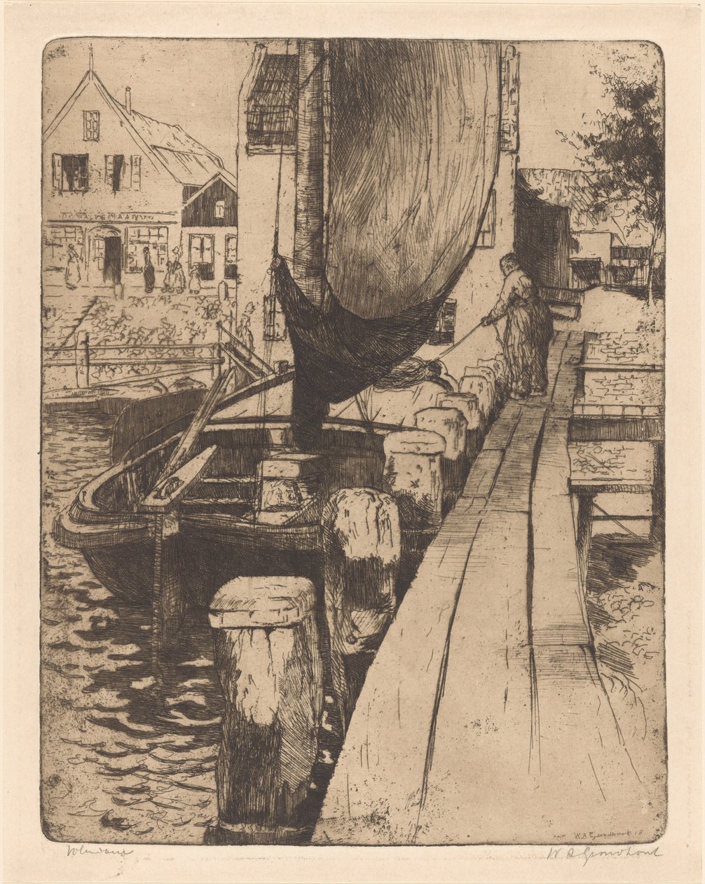 Volendam (original titel på objekt) af Willem Adrianus Grondhout (signed by artist)