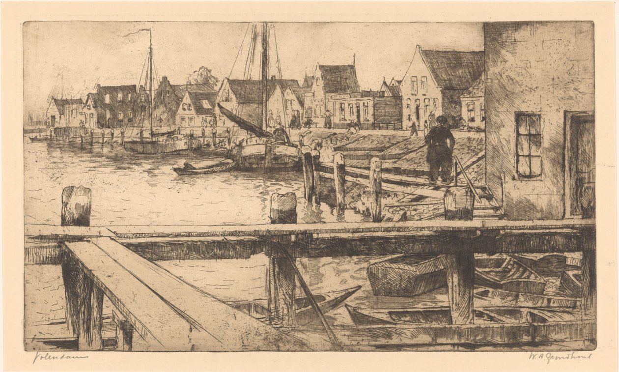 Volendam (original titel på objekt) af Willem Adrianus Grondhout (signed by artist)