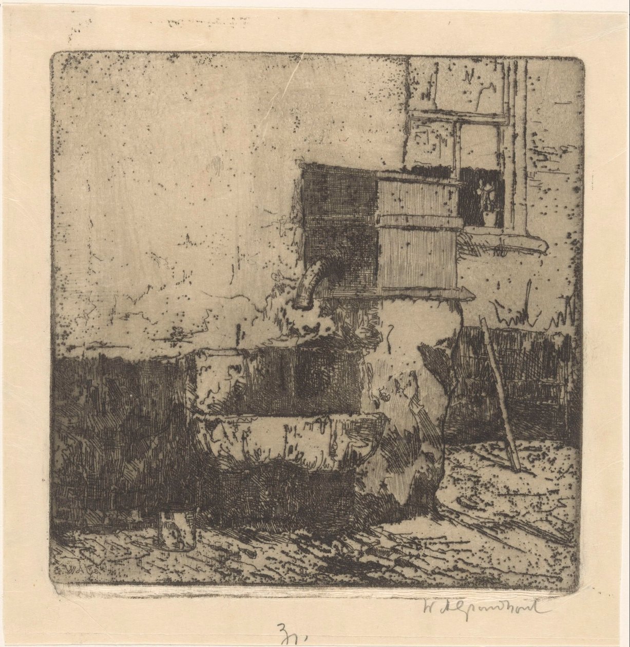 Vandpumpe i et hus i Voorburg af Willem Adrianus Grondhout (signed by artist)