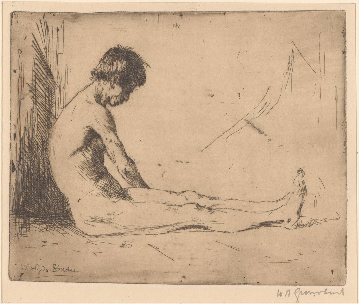 Siddende nøgen mand af Willem Adrianus Grondhout (signed by artist)