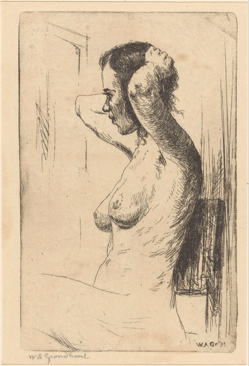 Siddende, nøgen kvinde af Willem Adrianus Grondhout (signed by artist)