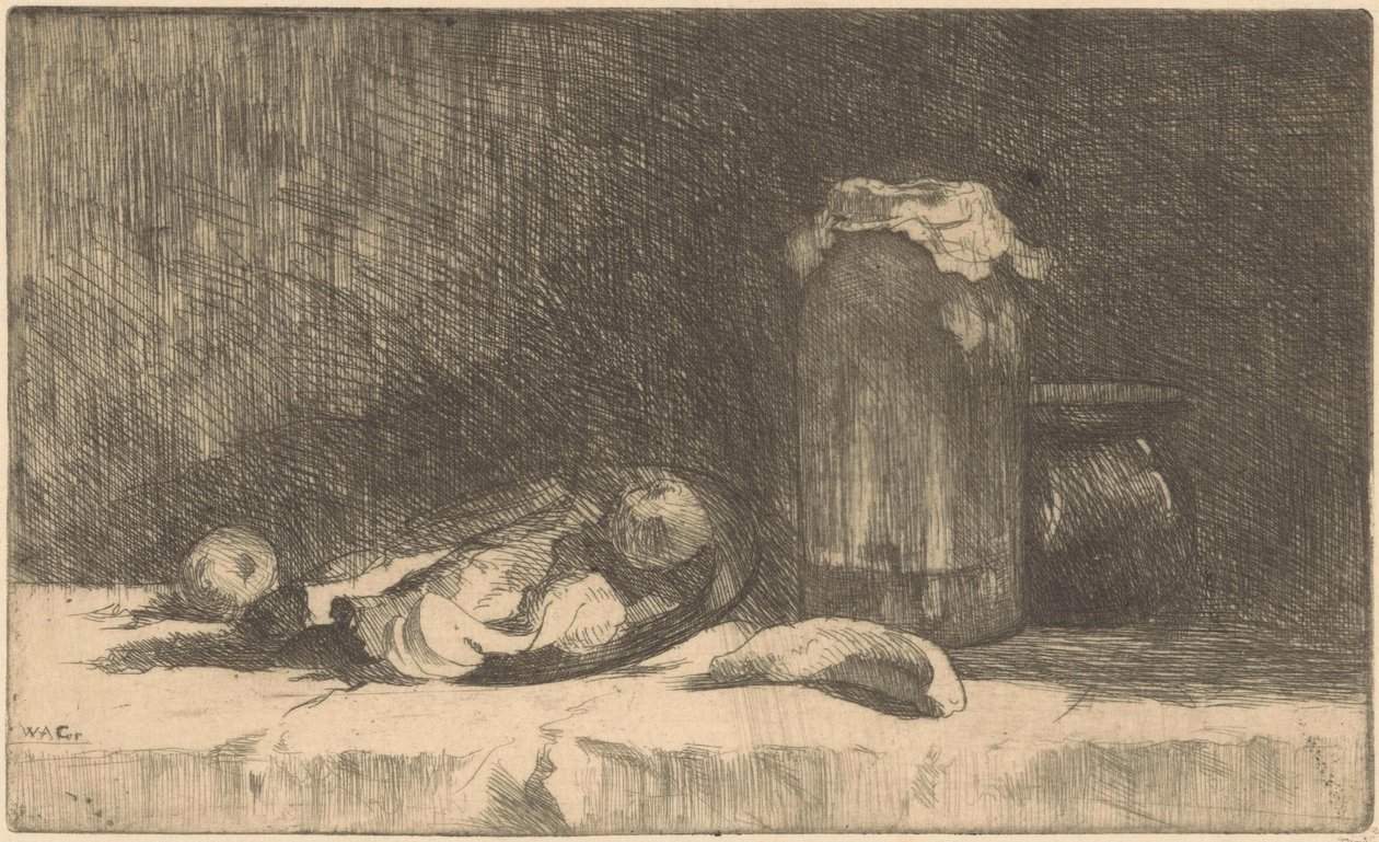 Stilleben med frugt og dåseflaske af Willem Adrianus Grondhout