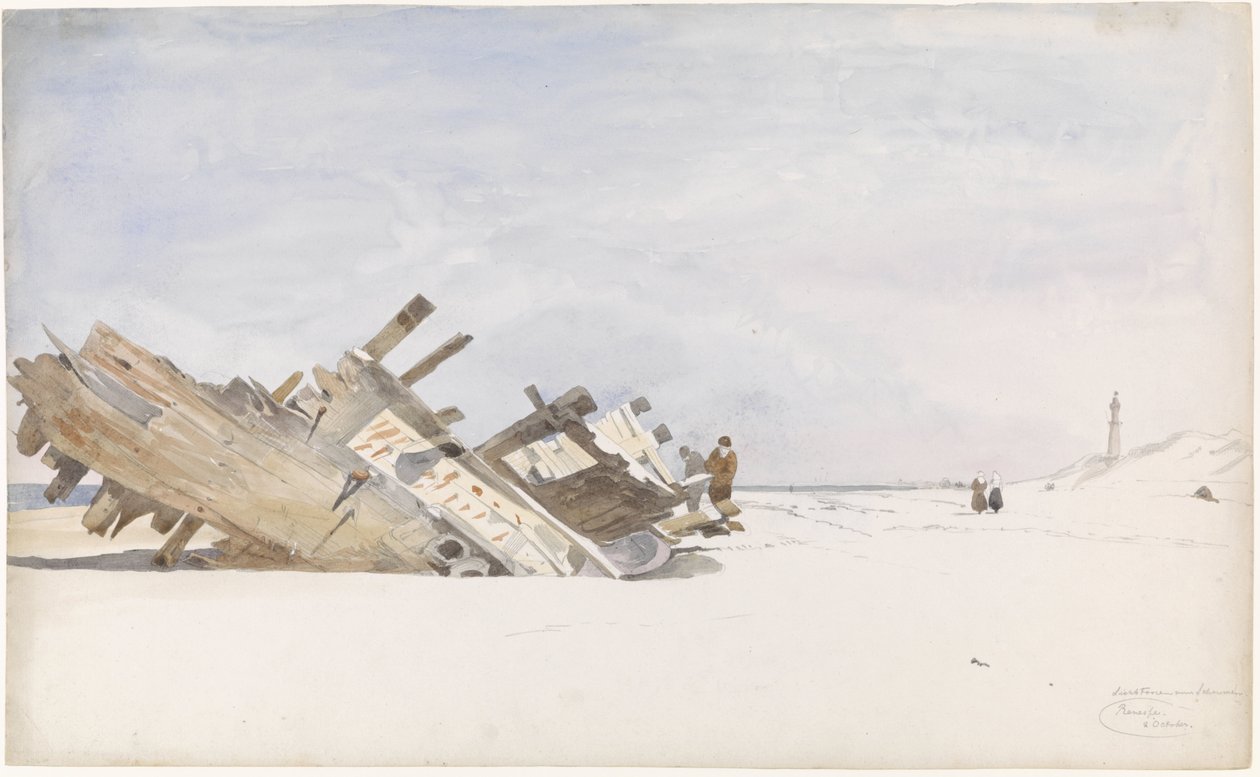 Vragtræ på stranden i Renesse i Schouwen-Duiveland af Willem Anthonie van Deventer