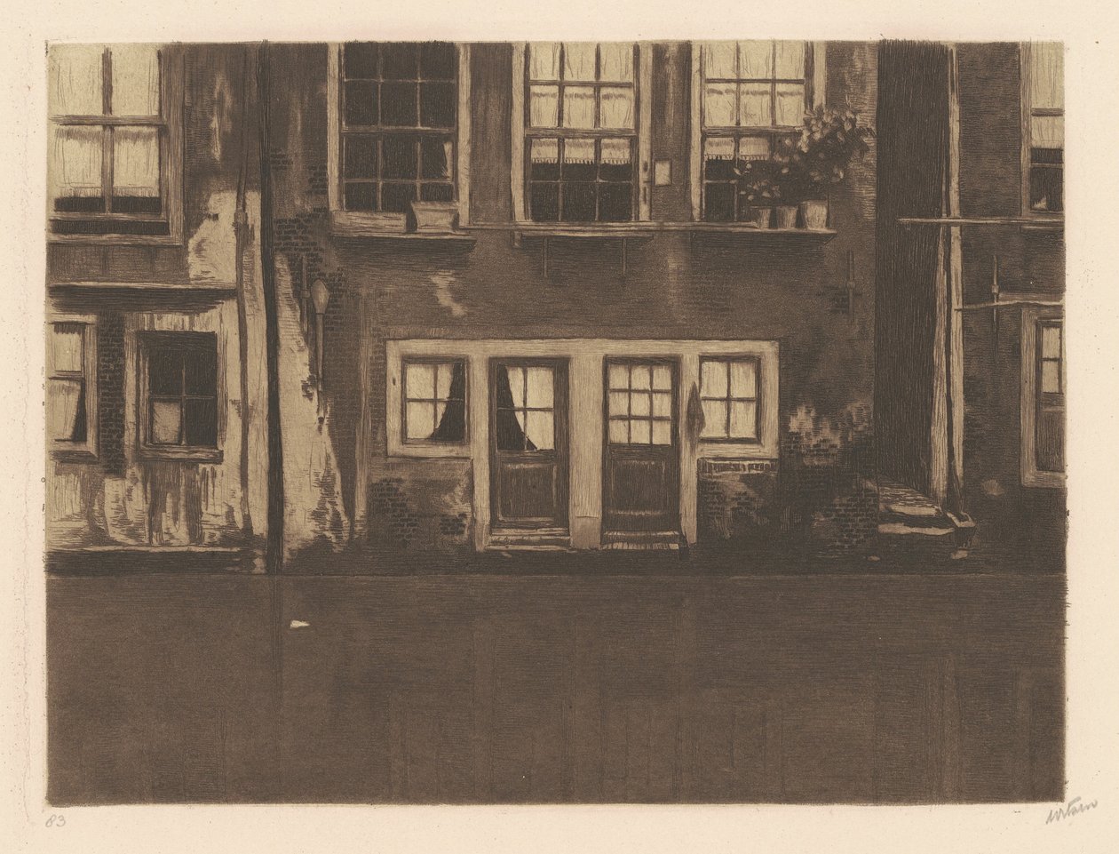 Oudezijds Achterburgwal, to døre i midten [Oudezijds Achterburgwal, med to døre i midten] af Willem Arnold Witsen