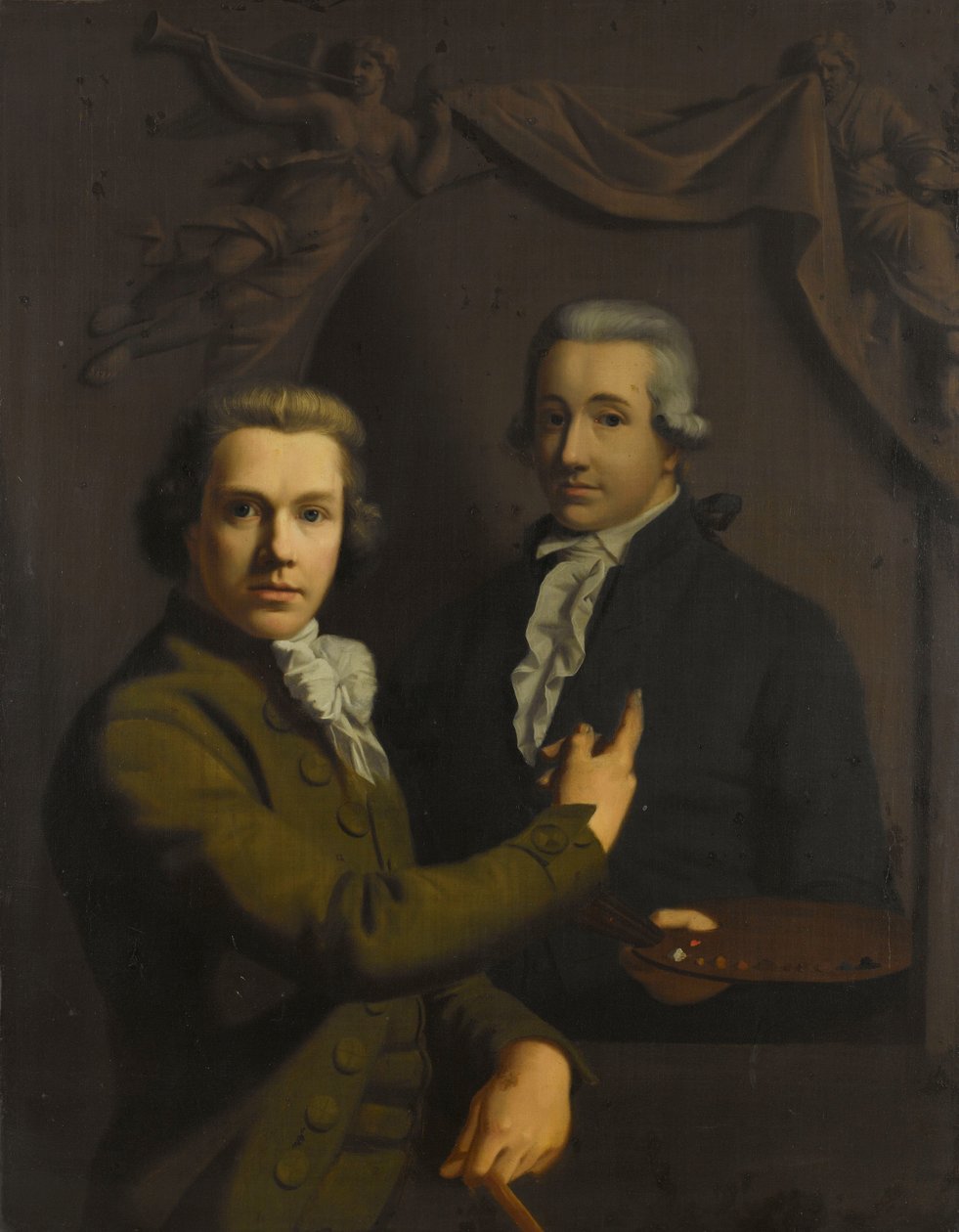 Selvportræt, peger på et portræt af kunstnerens afdøde kollega Dirk Jacobsz Ploegsma (1769-91) af Willem Bartel van der Kooi