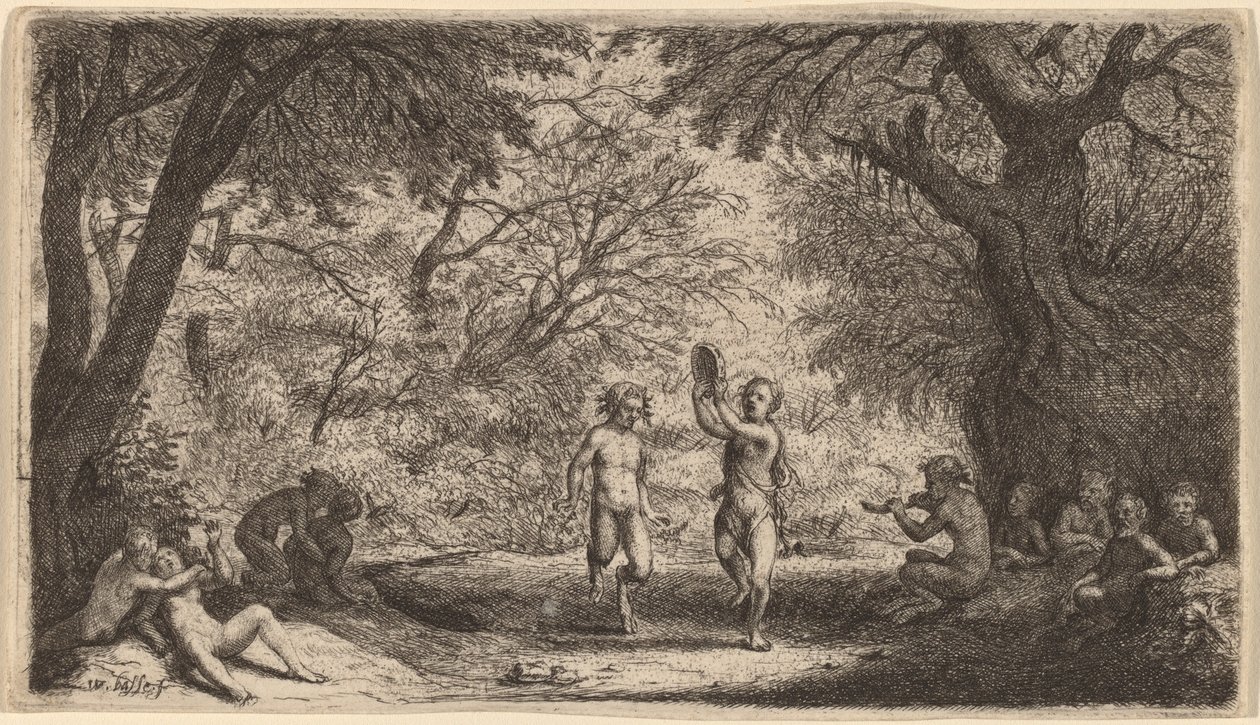 Bacchanal med et dansende par i centrum. af Willem Basse