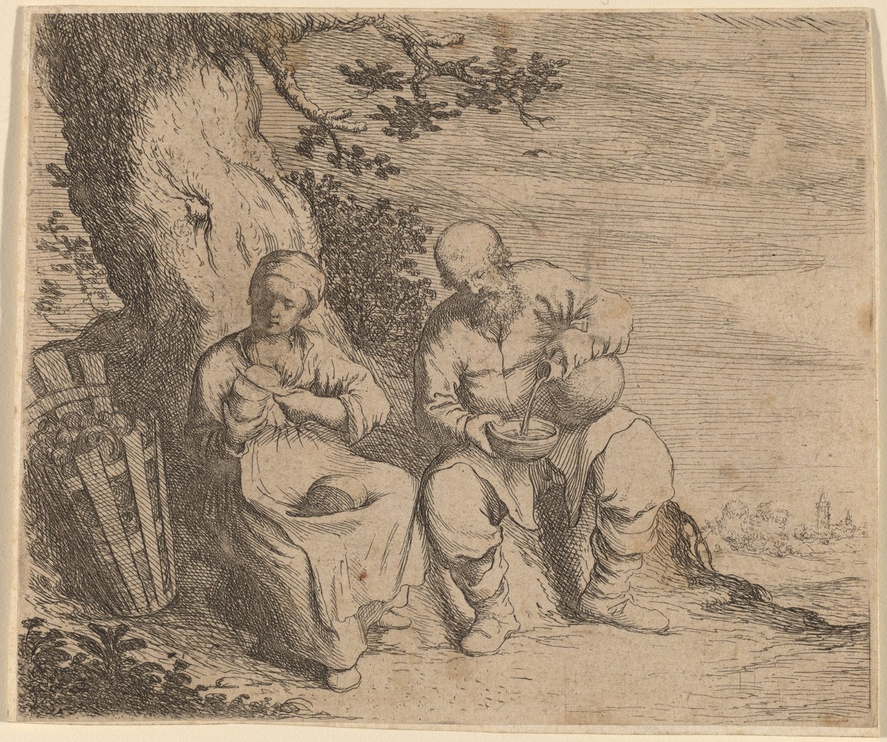 Bondepar sidder under et træ, ca. 16301660. af Willem Basse