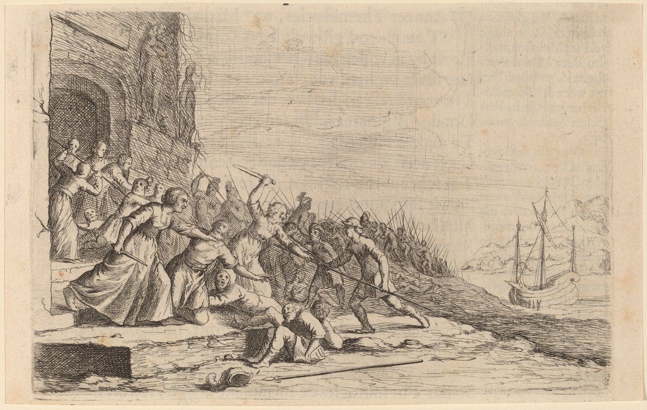 Tilhængerne af Solon forsvarer Venustemplet af Willem Basse