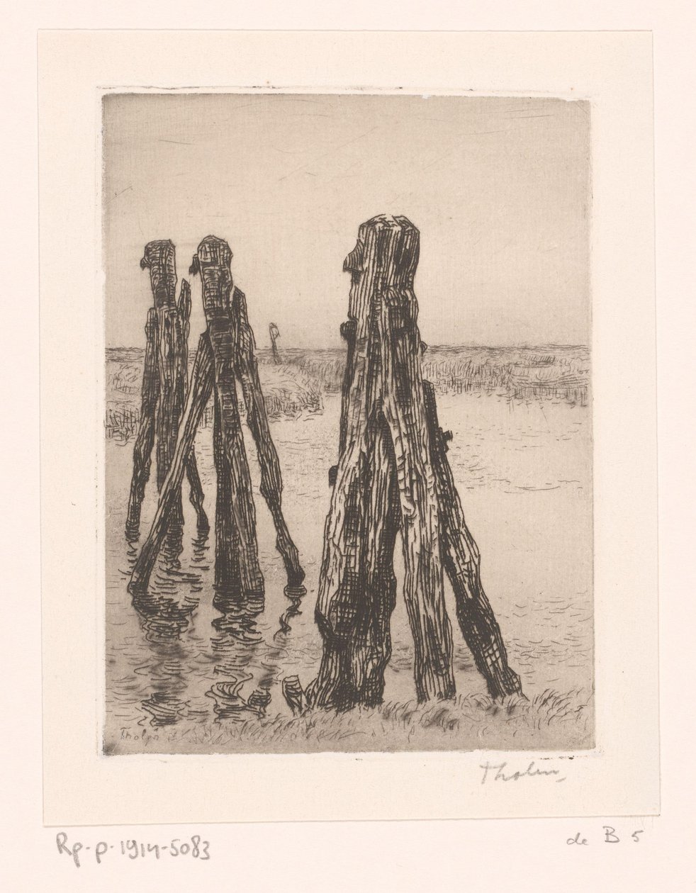 Tre fortøjningspæle i lavvande Ducdalven (original titel) af Willem Bastiaan Tholen (signed by artist)