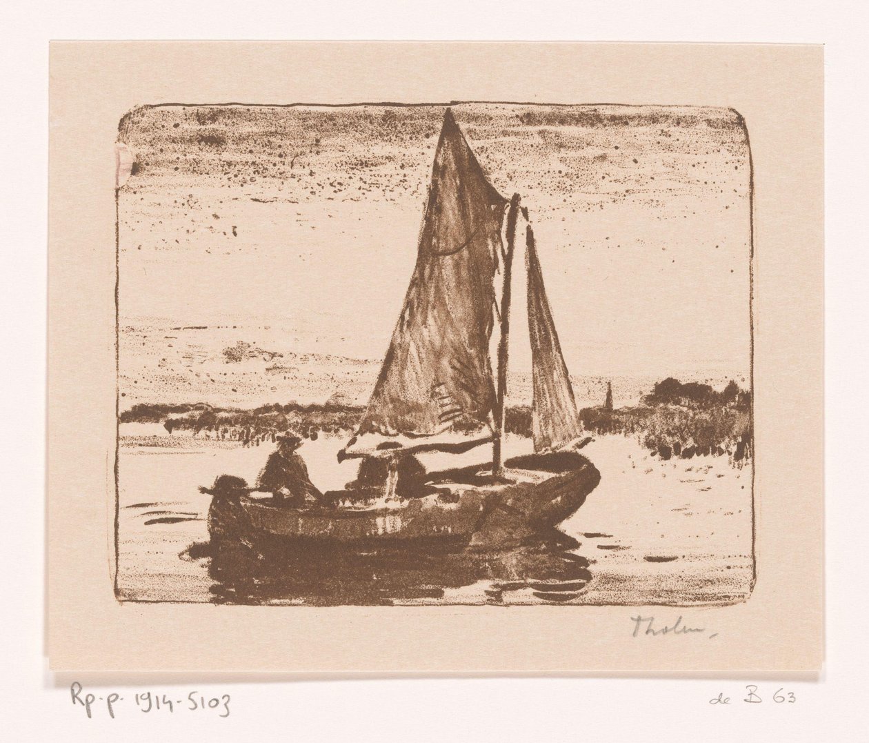Mand i sejlbåd Båd (original titel) af Willem Bastiaan Tholen (signed by artist)