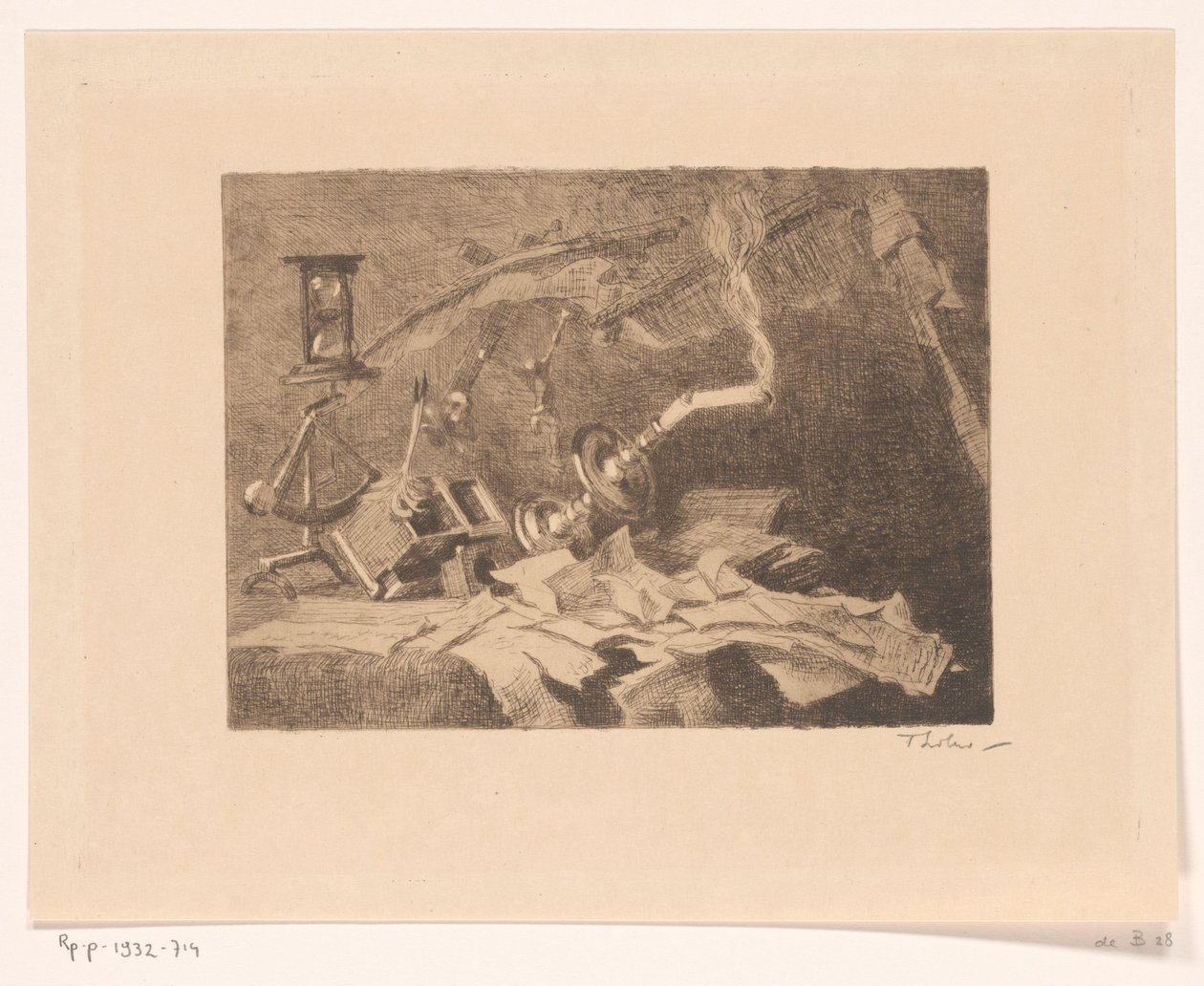 Stilleben med faldende og ødelagte genstande Slut (original titel) af Willem Bastiaan Tholen (signed by artist)