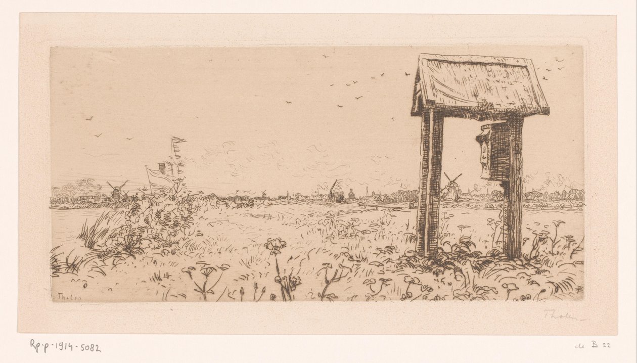 Græsgange på Kaag, med postkasse Letterbox, Kaag (original titel) af Willem Bastiaan Tholen (signed by artist)