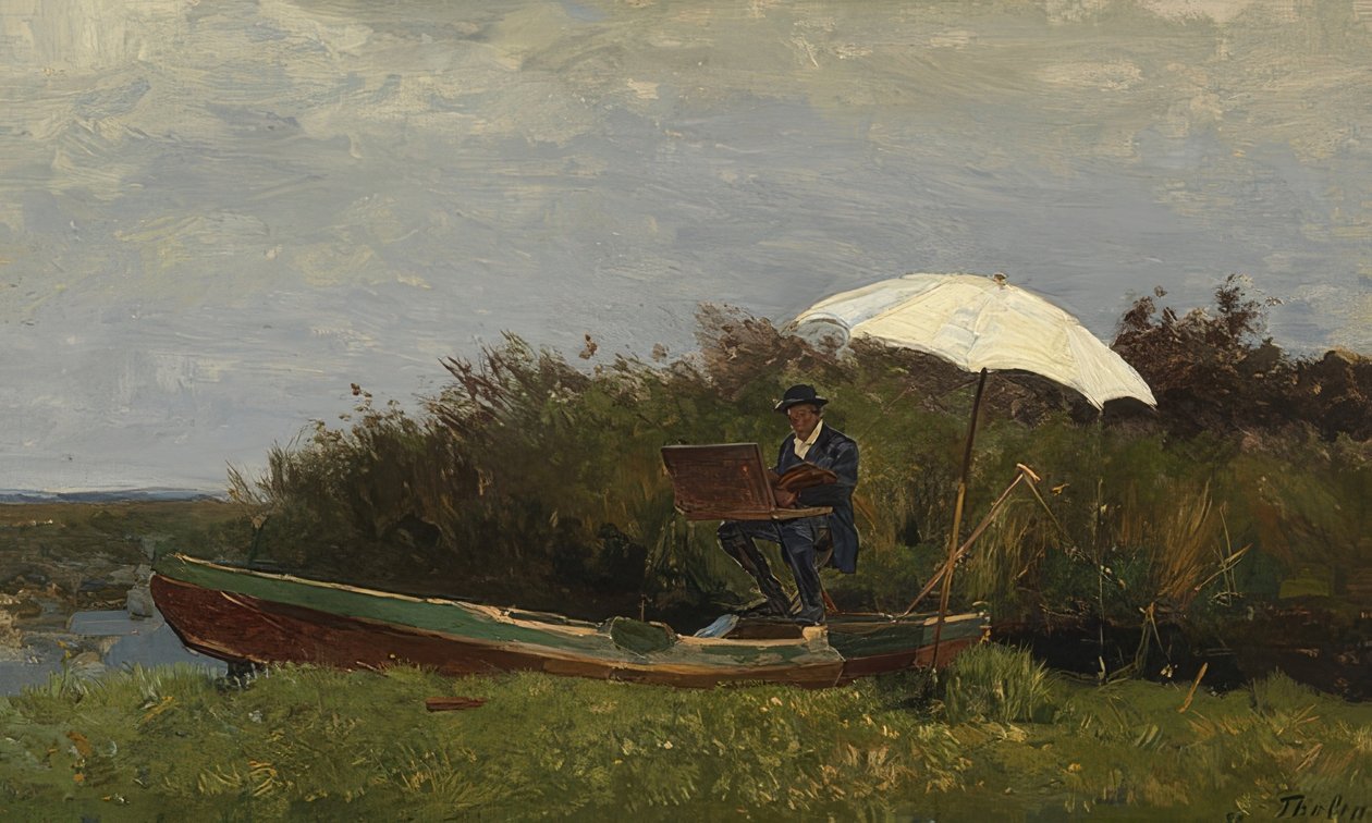 Paul Gabriël arbejder i en båd. 1882 af Willem Bastiaan Tholen