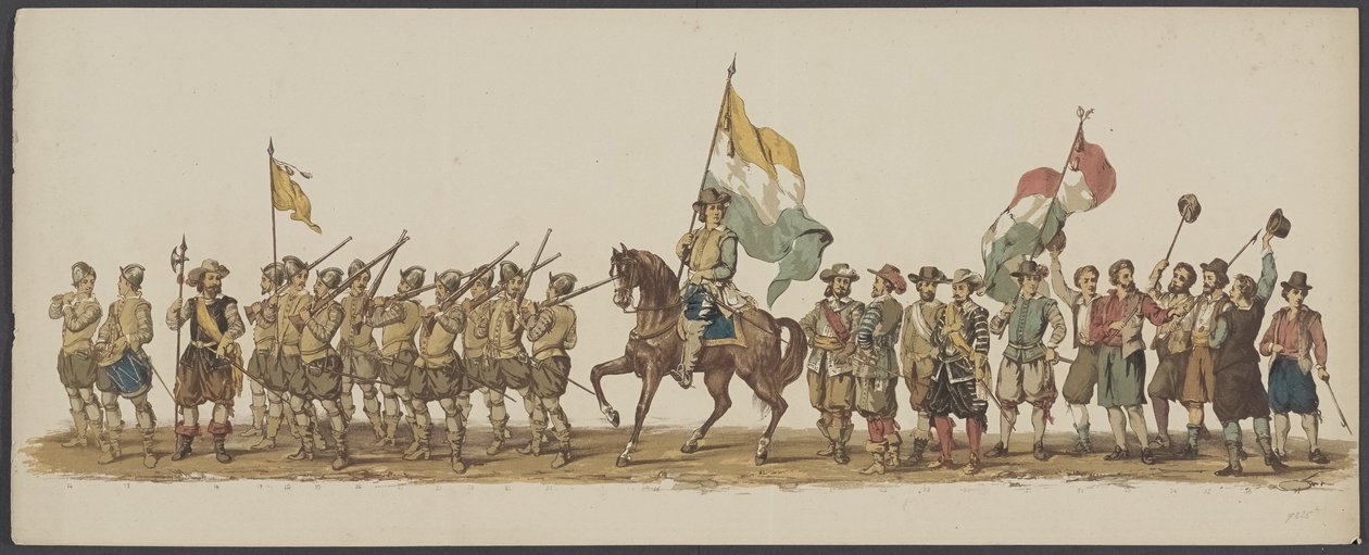 Delft parade af 1862, første og anden gruppe Fjerde Lustrum af Royal Academy i Delft - Ao. 1862 - Costumed Optogt (serietitel på objekt) af Willem Bernardus IJzerdraat