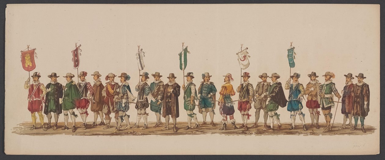 Delft parade af 1862, femte gruppe Fjerde Lustrum af Royal Academy i Delft - Ao. 1862 - Costumed Optogt (serietitel på objekt) af Willem Bernardus IJzerdraat