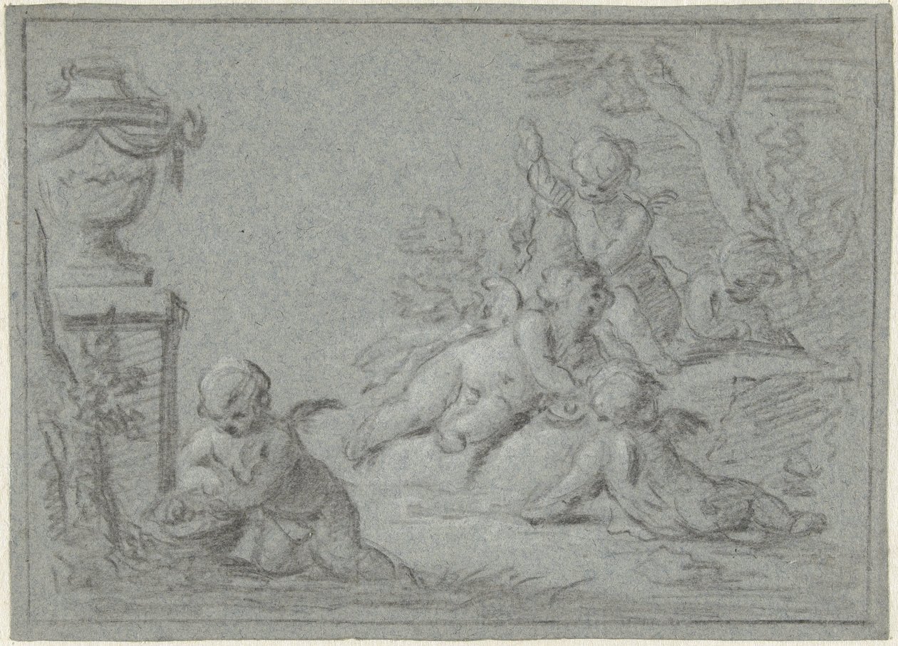 Putti i et landskab med en vase af Willem Bilderdijk