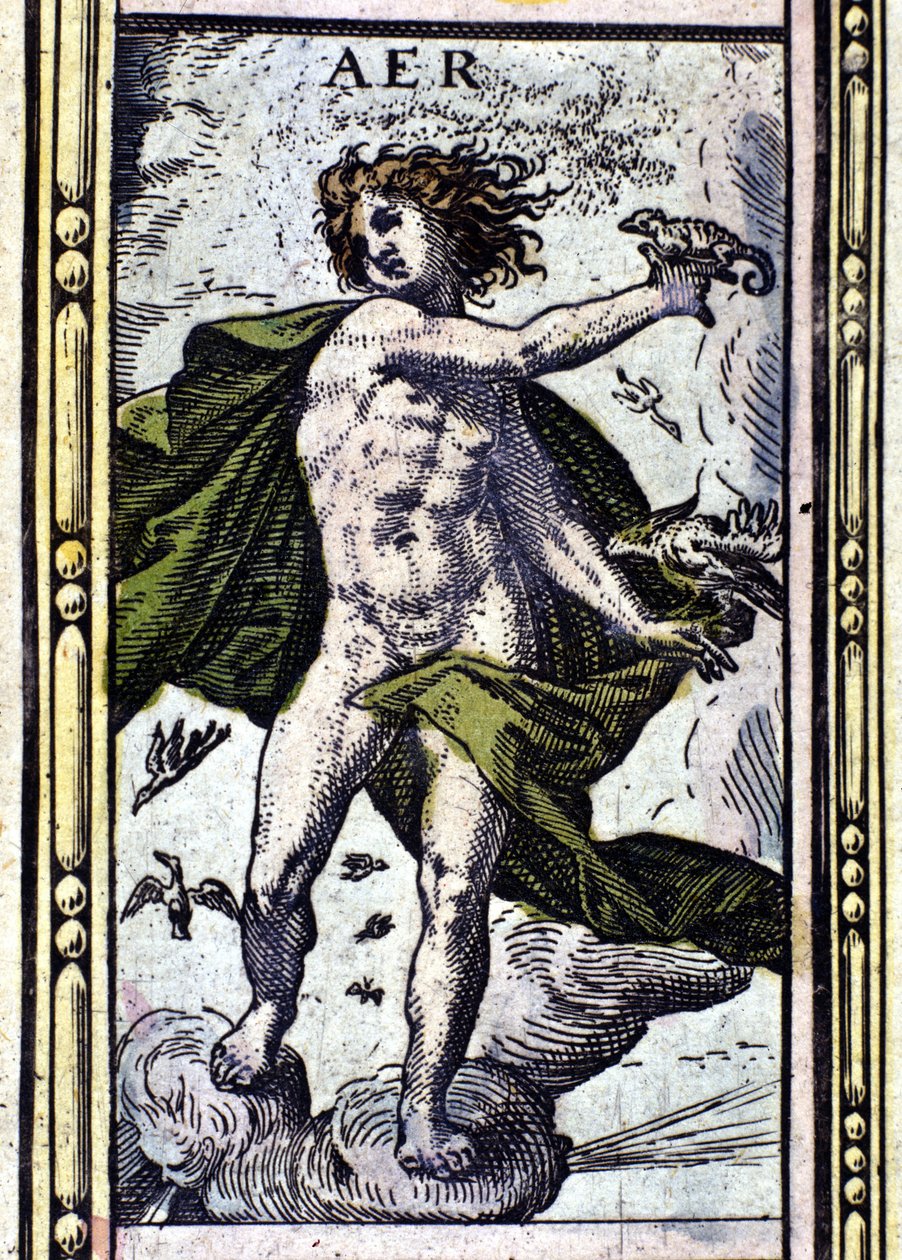 Air, et af de fire elementer repræsenteret i W. Blaeus Atlas trykt i Amsterdam i 1655. af Willem Blaeu