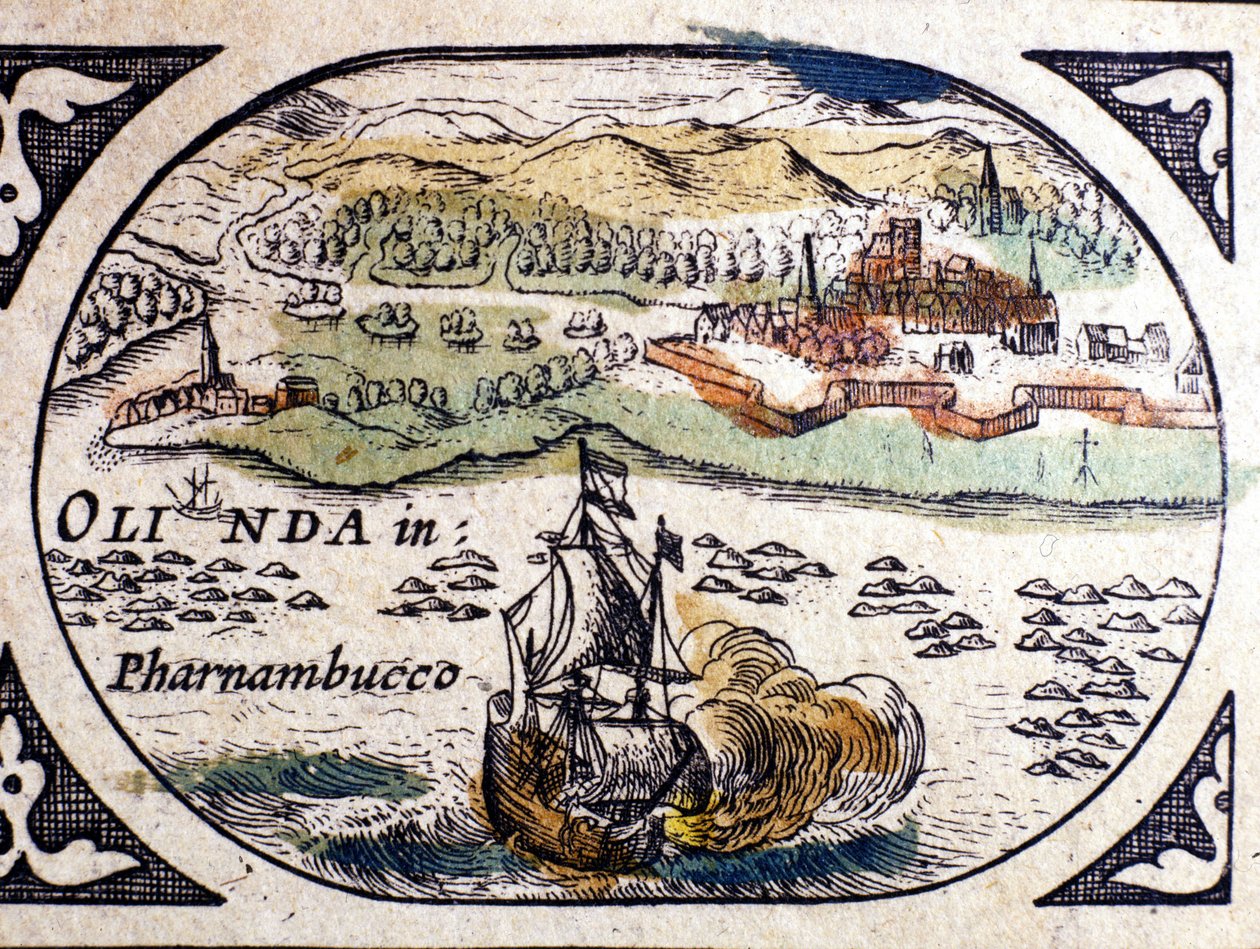 Brasilien, udsigt over Pernambuco (Recife), Atlas af W. G. Blaeu, Amsterdam 1600. af Willem Blaeu