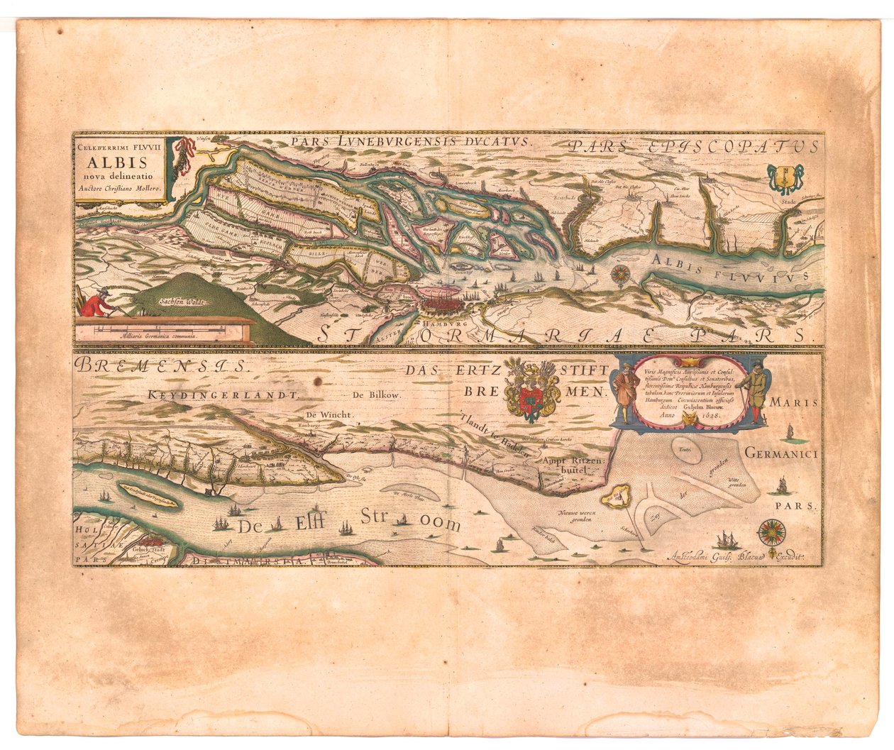Celeberrimi Fluvii Albis nova delineatio (Den meget berømte flod Elben nyligt afgrænset.) af Willem Blaeu