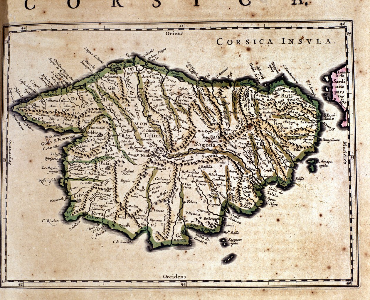 Korsika fra Wilhelm Blaeus Atlas. Amsterdam 17. århundrede. af Willem Blaeu