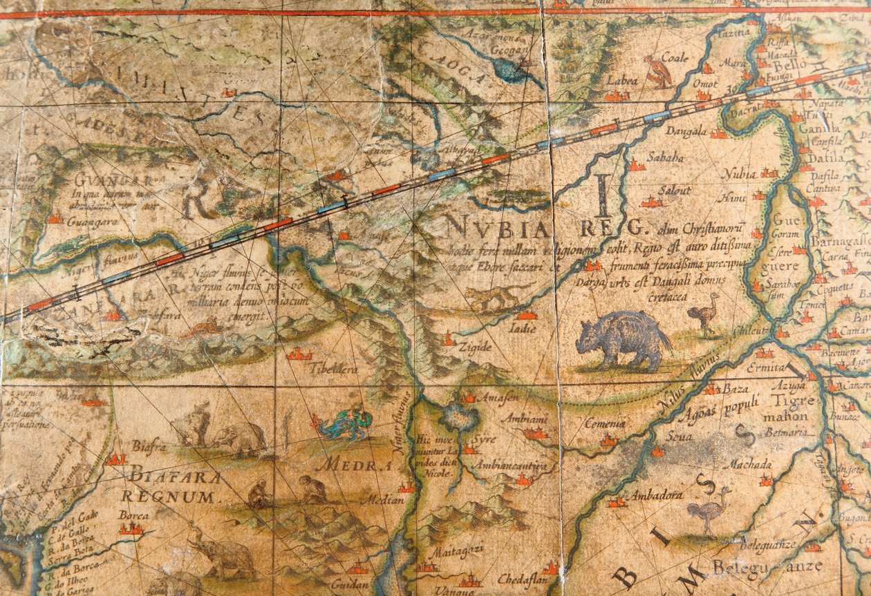 Detalje af Afrika fra en jordklode 1645/48 af Willem Blaeu