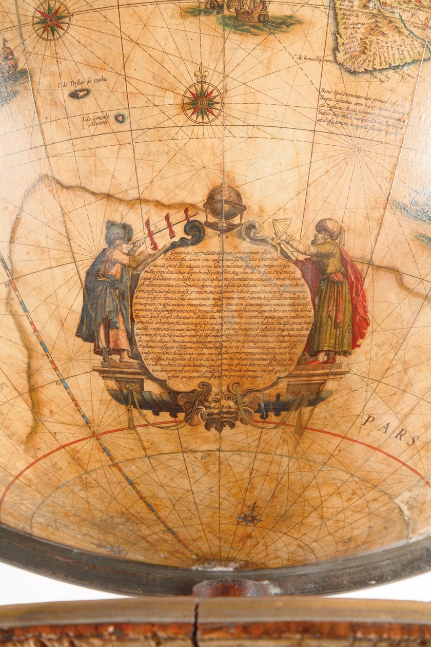 Stort par bibliotekskloder, den jordiske 1645/48, den himmelske efter c.1630 af Willem Blaeu