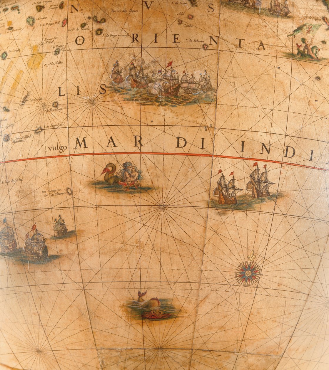 Stort par bibliotekskloder, den jordiske 1645/48, den himmelske efter c.1630 af Willem Blaeu