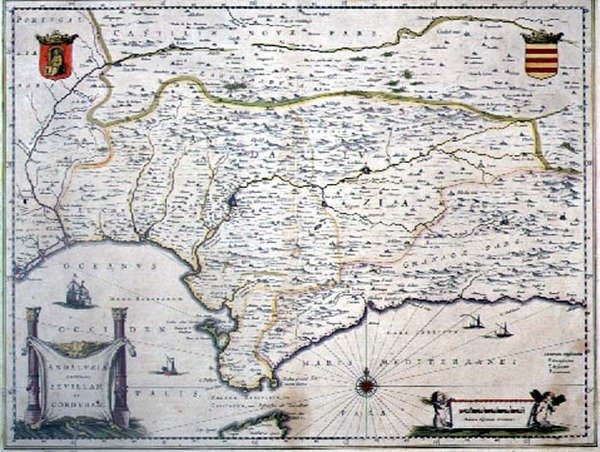 Kort over Andalusien, Spanien (gravering) af Willem Blaeu