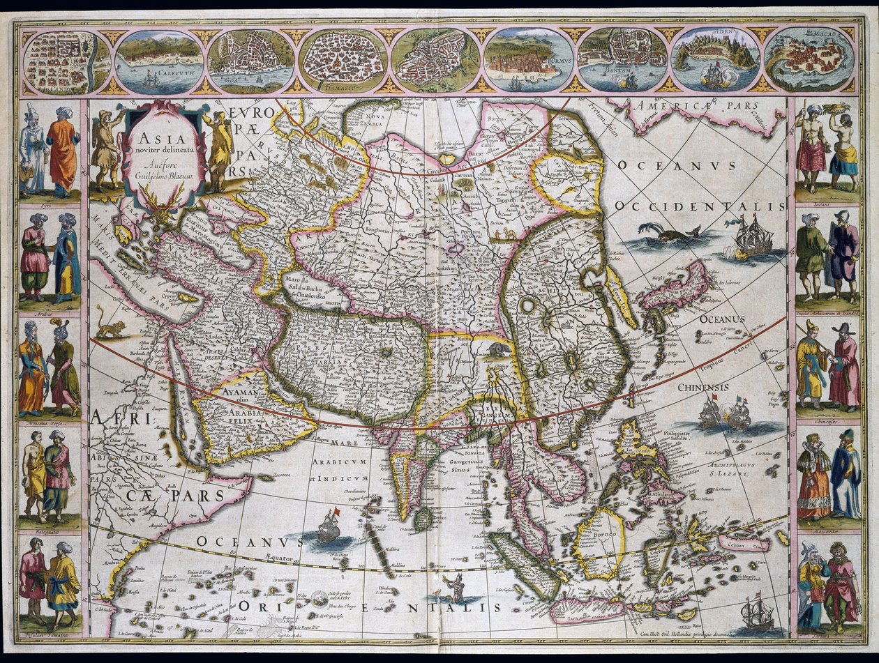 Kort over Asien. Tallerken fra et atlas af Willem Janszoon Blaeu af Willem Blaeu