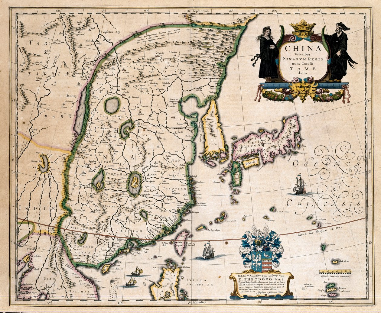 Kort over Kina, Japan og Korea. (gravering af Willem Blaeu