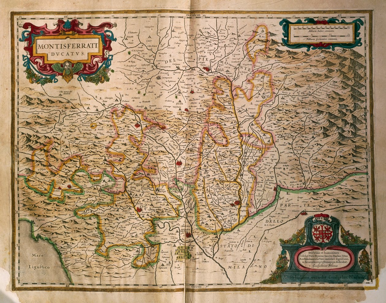 Kort over hertugdømmet Monferrato, fra Regionum Italiae, af Willem Blaeu, gravering af Willem Blaeu