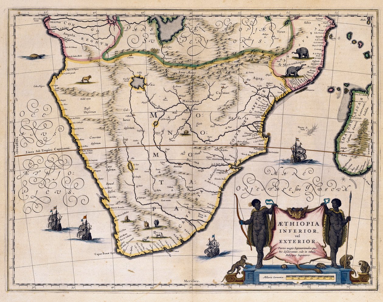 Kort over Etiopien og Sydafrika. (gravering af Willem Blaeu