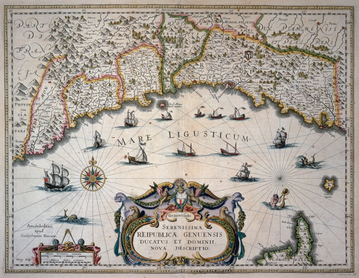 Kort over Republikken Genova, Italien af Willem Blaeu