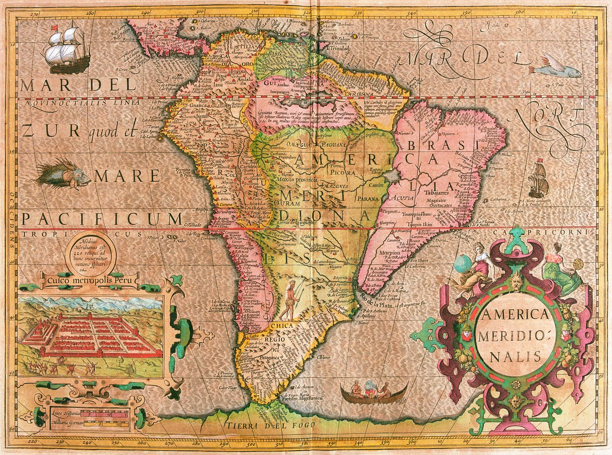 Kort over Sydamerika (gravering af Willem Blaeu