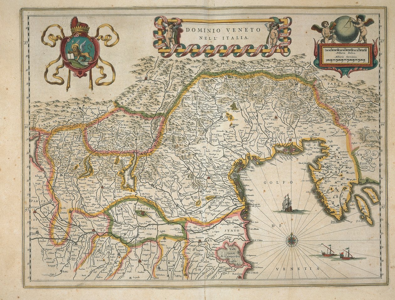 Kort over venetiansk domæne, fra Regionum Italiae af Willem Blaeu, gravering af Willem Blaeu