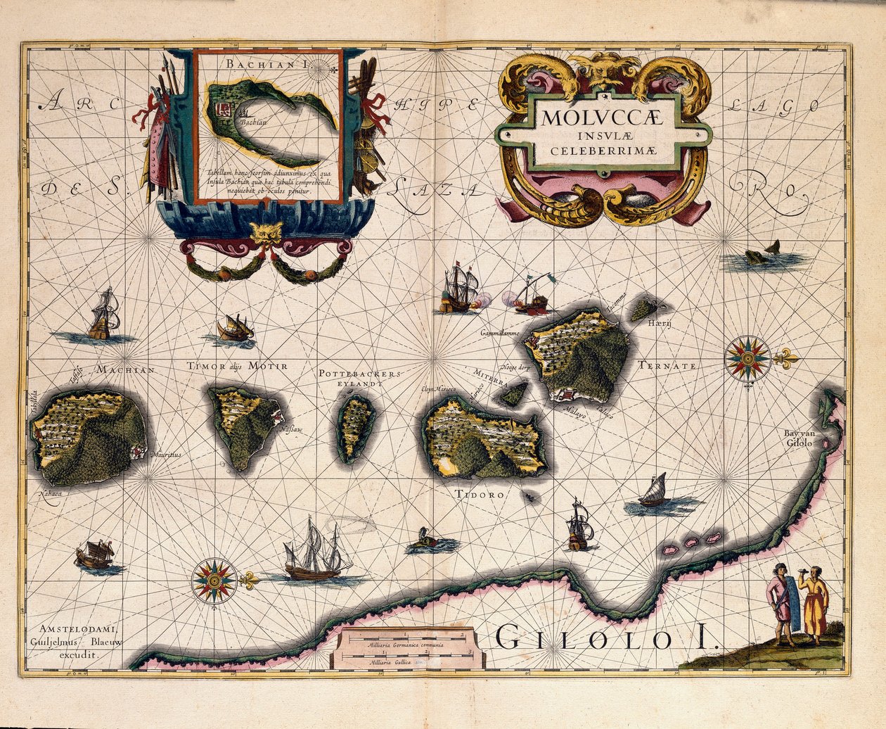 Kort over Molukkerne øst for Indonesien. (gravering af Willem Blaeu