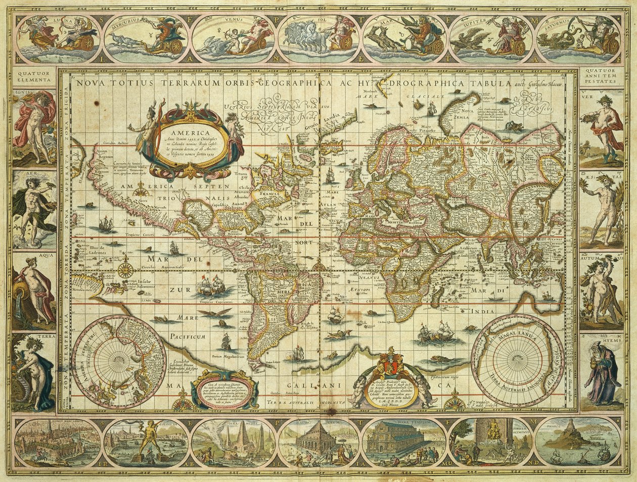 Nyt verdenskort og hydrografisk kort, Willem Janszoon Blaeu (1571-1638), Amsterdam af Willem Blaeu