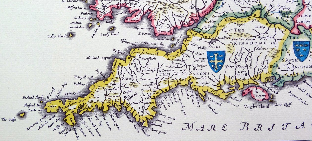 Skjolde af Wessex og Sussex fra Heptarchy; et kollektivt navn anvendt på de angelsaksiske kongeriger af Willem Blaeu